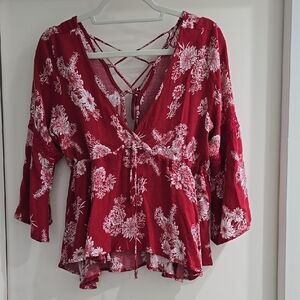 American Rag Red Floral Blouse